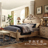 美式乡村实木床法式公主床1.51.8米橡木双人床原木色雕花床家具