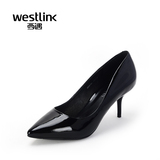 Westlink/西遇春夏新款 优雅牛漆皮尖头高跟鞋细跟单鞋女鞋