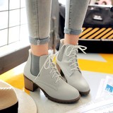 2016秋冬韩版系带马丁靴子潮女短靴学生粗跟英伦短筒皮靴中跟女鞋