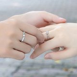 925银镀白金天使订婚情侣戒指活口一对韩版开口对戒求婚免费刻字g