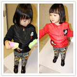 2014冬装新韩版男女童装米老鼠贴标加绒加厚卫衣儿童小童套头棉衣