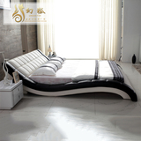 幻狐家具 真皮床 休闲皮床 双人床 个性创意黑白色床 品牌软体床