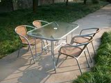 餐桌椅组合/藤椅/太阳伞/钢化玻璃方桌(120x76cm)/一桌四椅一伞