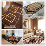 包邮现代个性方块线条棕色地毯简欧卧室茶几客厅驼色咖啡色创意厚