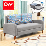 CW 美式沙发床可折叠1.5米1.8米1.2米实木布艺双人可拆洗多功能