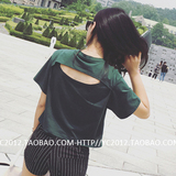 夏季女装韩国ulzzan个性露背宽松短袖t恤休闲韩版短款上衣学生潮
