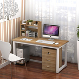 台式电脑桌钢木桌家用写字台双人书桌书架组合办公桌带抽屉可定做