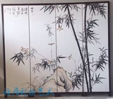 中式仿古手绘屏风国画竹子简约现代实木屏风隔断推拉门衣柜门定做