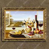 酒柜客厅玄关餐厅欧式有框手绘油画简约葡萄酒水果花卉装饰2