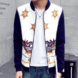 青少年衣服男士夹克韩版修身印花棒球服日系秋季新款潮流个性外套