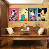日本美女无框画四联画古典美女壁画酒店料理店装饰画仕女图浮世绘