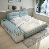 北欧实木布艺床1.8米双人床榻榻米婚床组装软体高箱储物床可拆洗