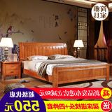 现代简约实木床1.5米1.8m橡木原木双人床中式1.2米儿童床高箱储物