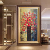 发财树 立体手绘油画家居玄关走廊挂画现代装饰画竖版 有框壁画