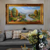 欧式田园手绘山水风景油画美式客厅装饰画玄关壁画餐厅挂画