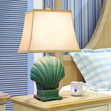 地中海欧式蓝色陶瓷台灯现代简约装饰贝壳田园卧室床头灯创意时尚