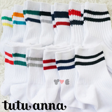 日本原单tutuanna 原宿螺旋纹纯白 学院风条纹二条杠运动棉短袜子