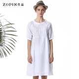 Zopin作品白色裙子 2015女装夏季新品苎麻宽松裙子文艺复古连衣裙