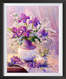 新款钻石画卧室餐厅欧式紫色小花瓶满钻贴钻十字绣花卉魔方圆钻