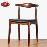 牛角椅美式实木餐椅欧式简约复古设计师椅子酒店餐厅靠背椅书房椅