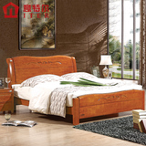 意特尔现代中式橡木床 全实木厚重双人床1.8米床头带雕花新品特价