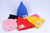 韩国儿童毛线帽 2015冬季新款男女童宝宝奶嘴贴标加厚毛线帽子