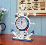 地中海风格座钟 舵手造型 家居桌钟摆件 木质座钟 蓝白色舵手摆钟