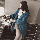 2016春装新款韩版灯笼袖中长款宽松针织衫冬季大衣外套毛衣开衫女
