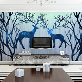 北欧现代简约风格墙纸壁纸 客厅卧室电视咖啡店背景麋鹿树林壁画