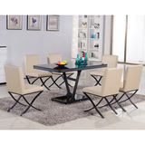 椅现代简约餐桌椅组合6人位钢化玻璃餐桌椅黑色钢化玻璃喷黑砂脚