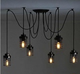 欧式单头铁艺餐厅吧台创意复古卧室楼梯美式工业圈吊灯6头蜘蛛灯