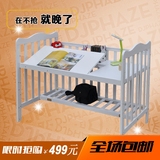 欧式婴儿床实木宝宝床多功能白色游戏床带滚轮可变书桌儿童床BB床