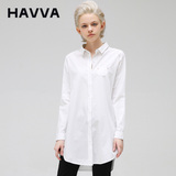 HAVVA夏新欧美中长款长袖衬衫女立领宽松百搭休闲衬衣简约H6073