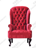 欧式单人沙发新古典后现代红色绒布高背椅老虎椅法式拉扣形象椅