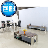韩式客厅家具组合 不锈钢花脚大理石茶几餐桌电视柜套装 套餐
