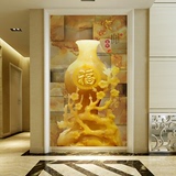 大型墙纸壁画现代中式客厅玄关背景壁纸玉雕花瓶福字无缝墙布