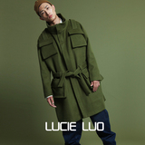 LUCIE LUO高端独立设计师品牌原创男草绿色双面羊毛大衣