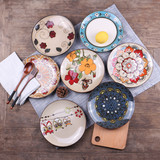 创意个性西式手绘陶瓷盘子8寸餐盘菜盘复古点心盘水果盘艺术瓷盘