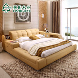 林氏木业现代皮艺床 1.8米双人真皮床榻榻米软体床婚床家具R206
