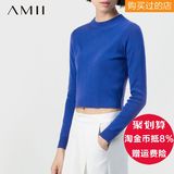 Amii旗舰店极简女装春装毛衣短款套头薄款圆领通勤长袖 11570884
