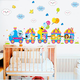 儿童房贴画 可移除卡通幼儿园卧室床头背景装饰墙贴 贴纸动物火车