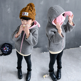 女童2015秋装春秋新款韩版宝宝儿童秋冬款羊羔绒连帽外套加厚上衣