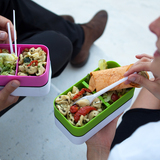 进口双层塑料日式饭盒便当盒微波炉专用学生餐盒长方形带盖分格