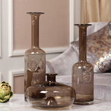 简约现代桌面彩色玻璃花瓶美式新古典创意客厅透明花器家居装饰品
