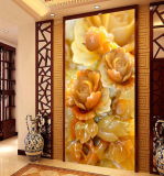 3D立体大型壁画玉雕浮雕牡丹花走廊玄关壁纸卧室电视客厅背景墙纸