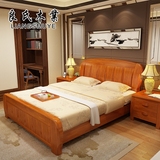 良氏木业现代中式全实木床橡木婚床1.5 1.8米双人床高箱储物大床