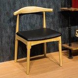 美式餐椅实木椅子总统椅牛角椅编织高级茶室餐厅椅真皮电脑椅座椅