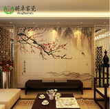 中式背景墙瓷砖客厅现代3d微晶石电视背景雕刻墙砖壁画 喜上眉梢