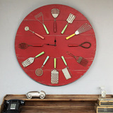 美式乡村复古做旧客厅西餐厅咖啡厅大号 餐具挂钟 圆钟表 墙钟
