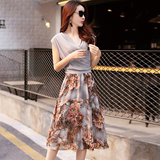 2016夏装韩版女装无袖印花裙短袖修身气质显瘦中长款雪纺连衣裙女